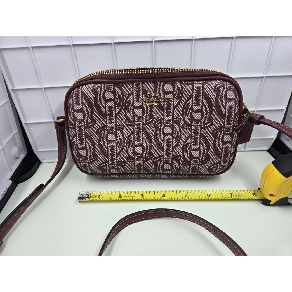 Coach Signature Chain Print Double Zip Crossbody Coated Canvas Leather F40112